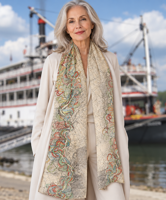 Historic Mississippi River THEN Silk Scarf